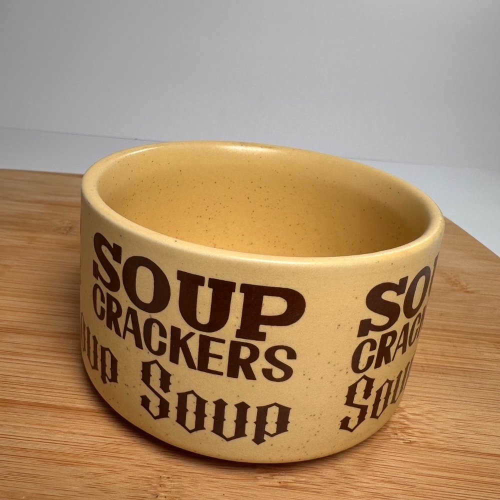 Vintage 70s Korean Stoneware Soup Mug Retro Typography • Chunky Pottery - Picture 4 of 7